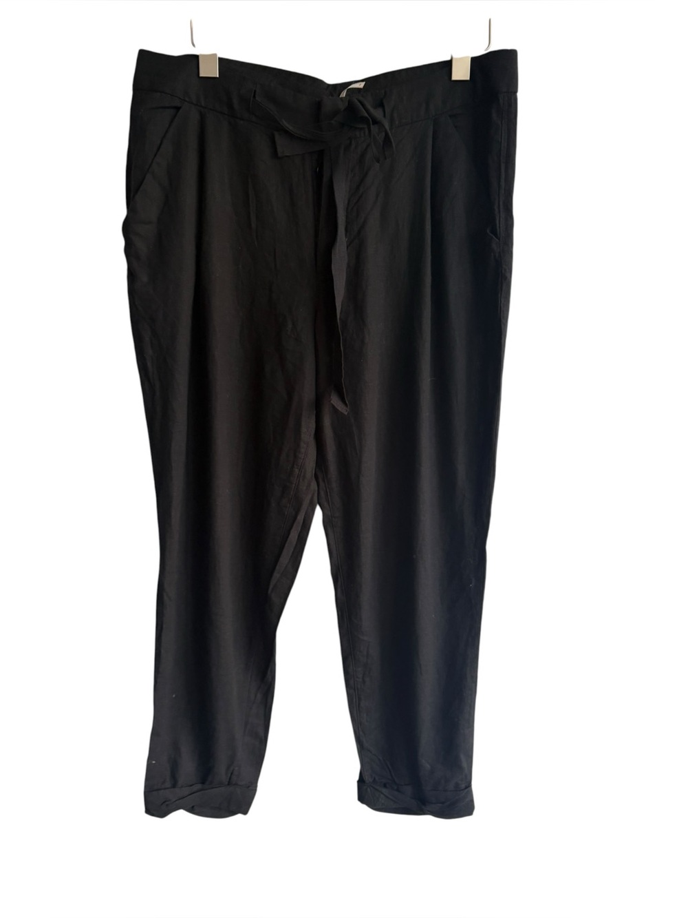 Free People Linen Blend Free Cropped Tie Pant Black Sz 10